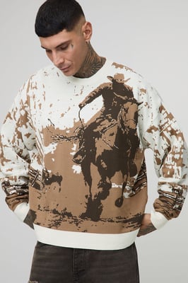Tall Western Jacquard Oversized Jumper