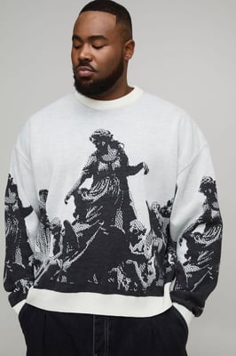Plus Oversized Renaissance Jacquard Knitted Jumper