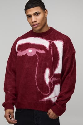 Oversized Boxy Brushed Abstract Face Knitted Jumper