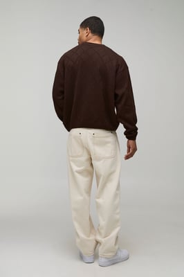 Oversized Boxy Diamond Stitch Knitted Jumper