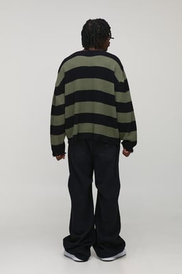 Tall Oversized Boxy Stripe Distressed Knitted Jumper