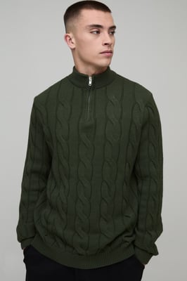 Regular Fit Cable Knitted 1/4 Zip Jumper