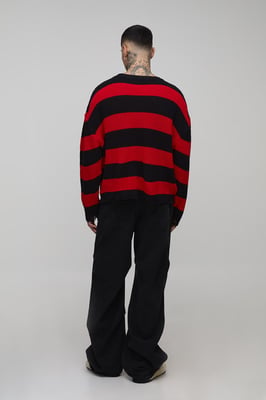 Tall Oversized Boxy Stripe Distressed Knitted Jumper