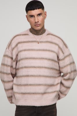 Tall Oversized Boxy Brushed Ombre Stripe Knitted Jumper