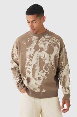 Oversized Renaissance Face Knit Jumper