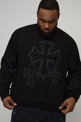 Plus Oversized Boxy Fluffy Cross Jacquard Knitted Jumper