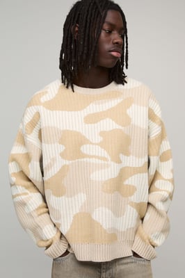 Oversized Boxy Camo Knitted Jumper