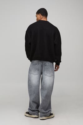 Oversized Boxy Brushed Abstract Face Knitted Jumper