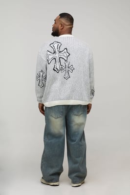 Plus Oversized Boxy Fluffy Cross Jacquard Knitted Jumper