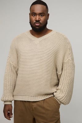 Plus Chunky Knit Oversized V Neck Jumper