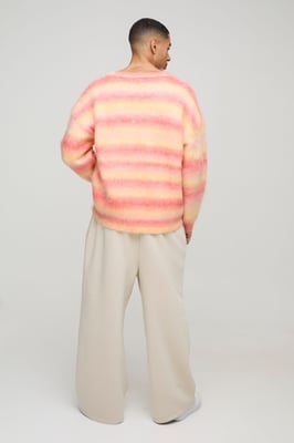 Oversized Boxy Brushed Stripe V Neck Knitted Jumper