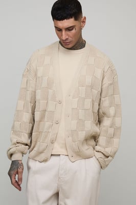 Tall Oversized Mixed Cable Knitted Cardigan