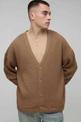 Relaxed Fit Basket Knit Cardigan