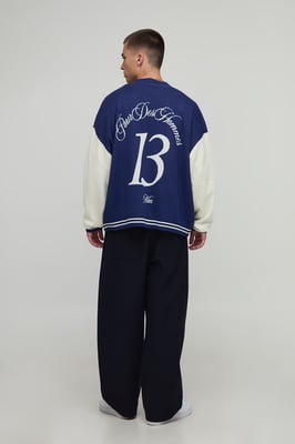 Oversized Varsity Jacquard Knitted Cardigan