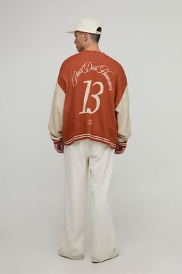 Oversized Varsity Jacquard Knitted Cardigan