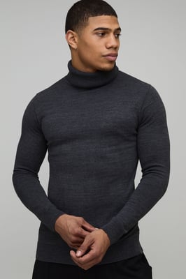 Muscle Fit Roll Neck Knitted Jumper