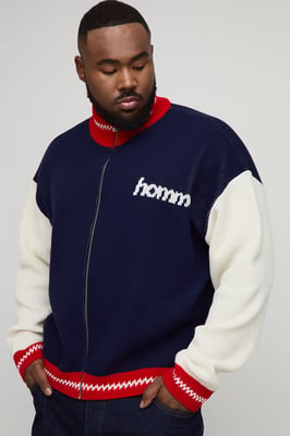 Plus Oversized Zip Up Funnel Neck Homme Knitted Jacket