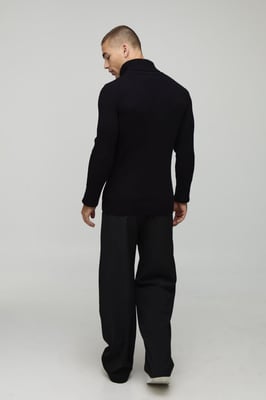 Muscle Fit Ribbed Roll Neck Knitted Jumper