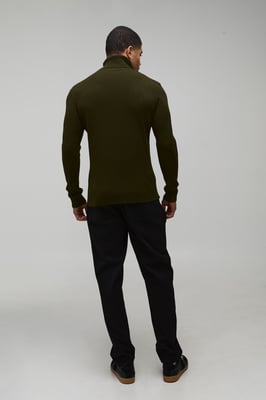 Muscle Fit Ribbed Roll Neck Knitted Jumper