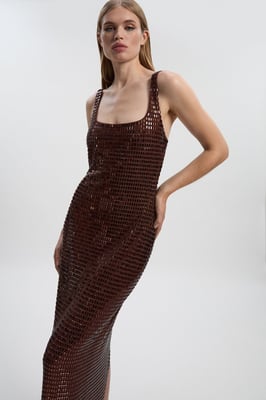 Premium Crystal Embellished Jersey Midi Dress