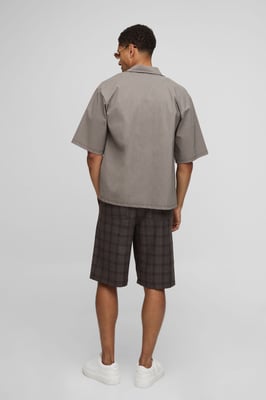 Elasticated Waist Baggy Fit Long Check Shorts