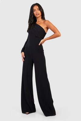 Petite Premium Slinky Shoulder Pad One Sleeve Jumpsuit