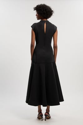 Scuba Dipped Ruffle Hem Woven Maxi Dress