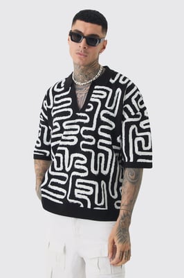 Tall Boxy Oversized Abstract Knit Polo