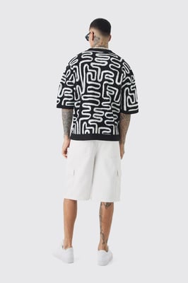 Tall Boxy Oversized Abstract Knit Polo