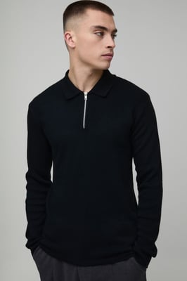 Muscle Fit Soft Touch Long Sleeve Knitted Polo