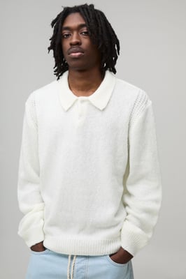 Regular Fit Fluffy Button Knitted Long Sleeve Polo