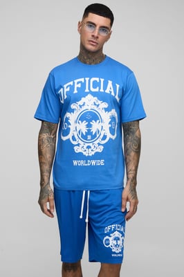 Tall Regular Fit Official Varsity Print T-Shirt & Basketball Fit  Short Set