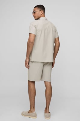 Regular Fit Seersucker Stripe Shirt & Short Set