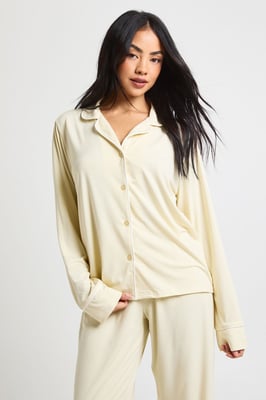 Jersey Piping Detail Long Sleeve Shirt & Trouser Pyjama Set