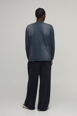 Oversized Heavyweight Washed Distressed Long Sleeve T-Shirt