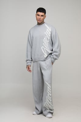 Tall Oversized Boxy & Wide Leg Offical Brushed Knitted Tracksuit