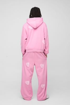Oversized Boxy Zip Through and Extreme Wide Leg Hearts Applique Tracksuit