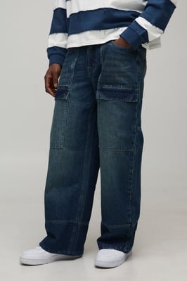 Wide Leg Panelled Moto Embossed Jeans