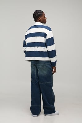Wide Leg Panelled Moto Embossed Jeans