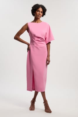 Soft Tailored One Shoulder Pencil Midi Dress