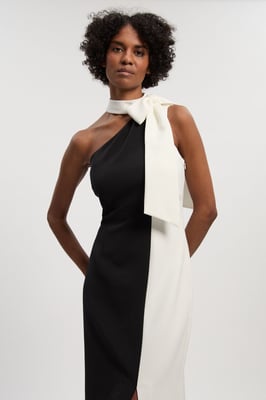 Soft Tailored Colour Block Bow Midi Dress