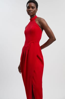 Petite Soft Tailored Halter Neck Midi Dress
