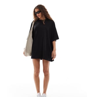 Weekday Huge t-shirt mini dress in black exclusive to ASOS
