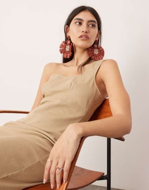 ASOS EDITION wavey one shoulder maxi dress in stone
