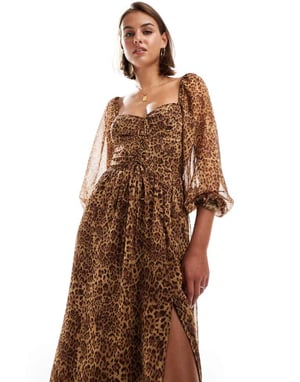 Miss Selfridge chiffon corset lace up maxi dress in animal print
