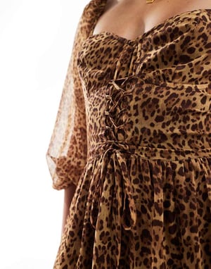 Miss Selfridge chiffon corset lace up maxi dress in animal print