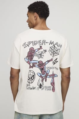 Ecru Oversized Marvel Spider-Man License Printed T-Shirt