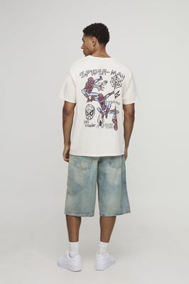 Ecru Oversized Marvel Spider-Man License Printed T-Shirt