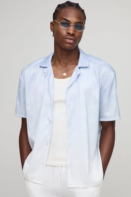 Oversized Monogram Print Satin Shirt