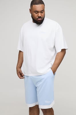 Plus Oversized Boxy Embroidered Basketball T-Shirt & Shorts Set